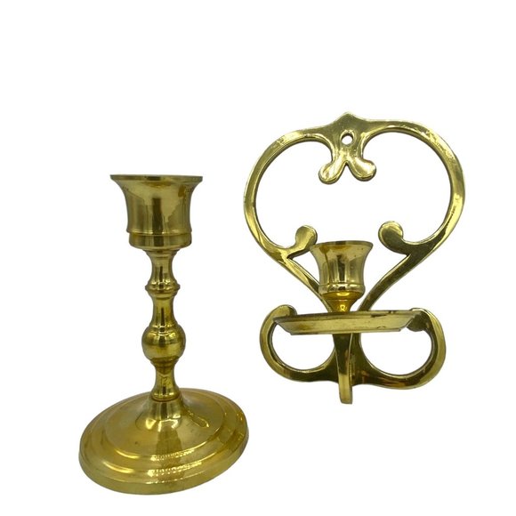 2 vintage Brass candlestick holder Taper and Wall Sconce - Picture 1 of 12